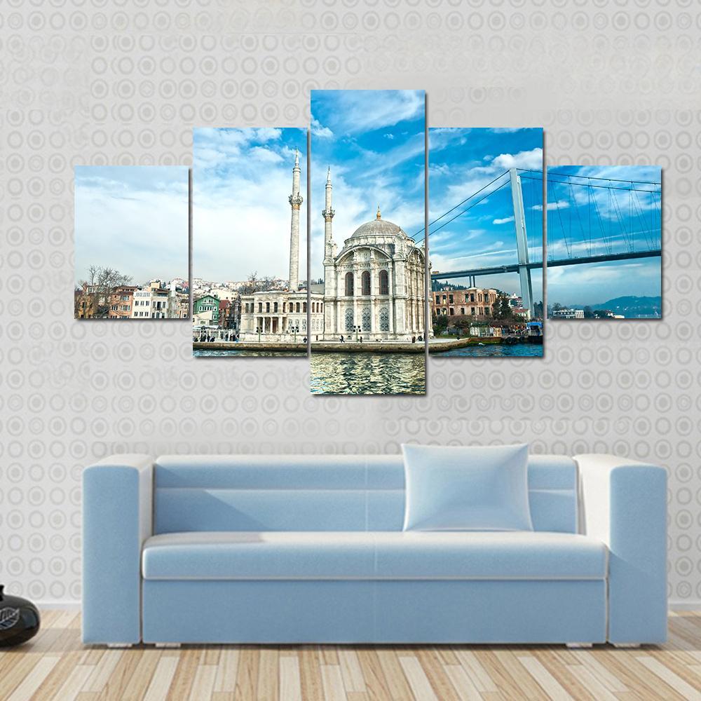 Ortakoy Mosque Canvas Wall Art-5 Star-Gallery Wrap-62" x 32"-Tiaracle