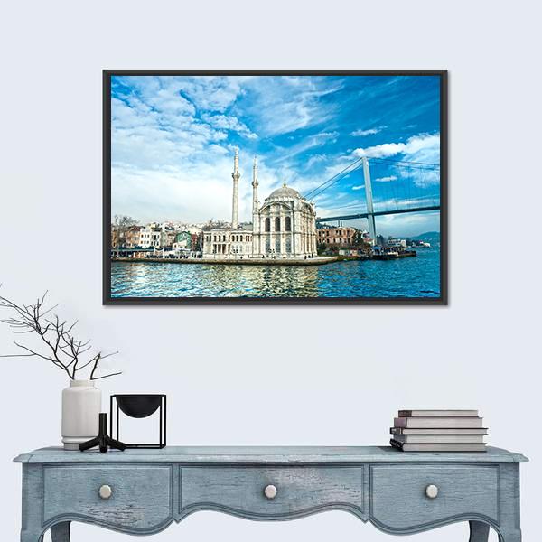 Ortakoy Mosque Canvas Wall Art-1 Piece-Floating Frame-24" x 16"-Tiaracle