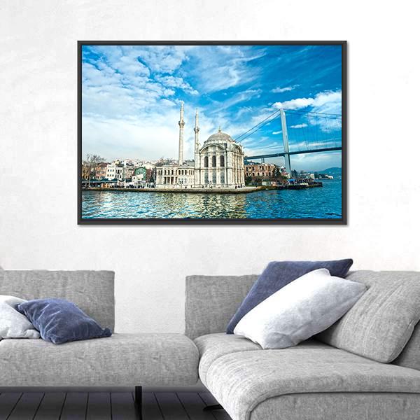 Ortakoy Mosque Canvas Wall Art-3 Horizontal-Gallery Wrap-25" x 16"-Tiaracle