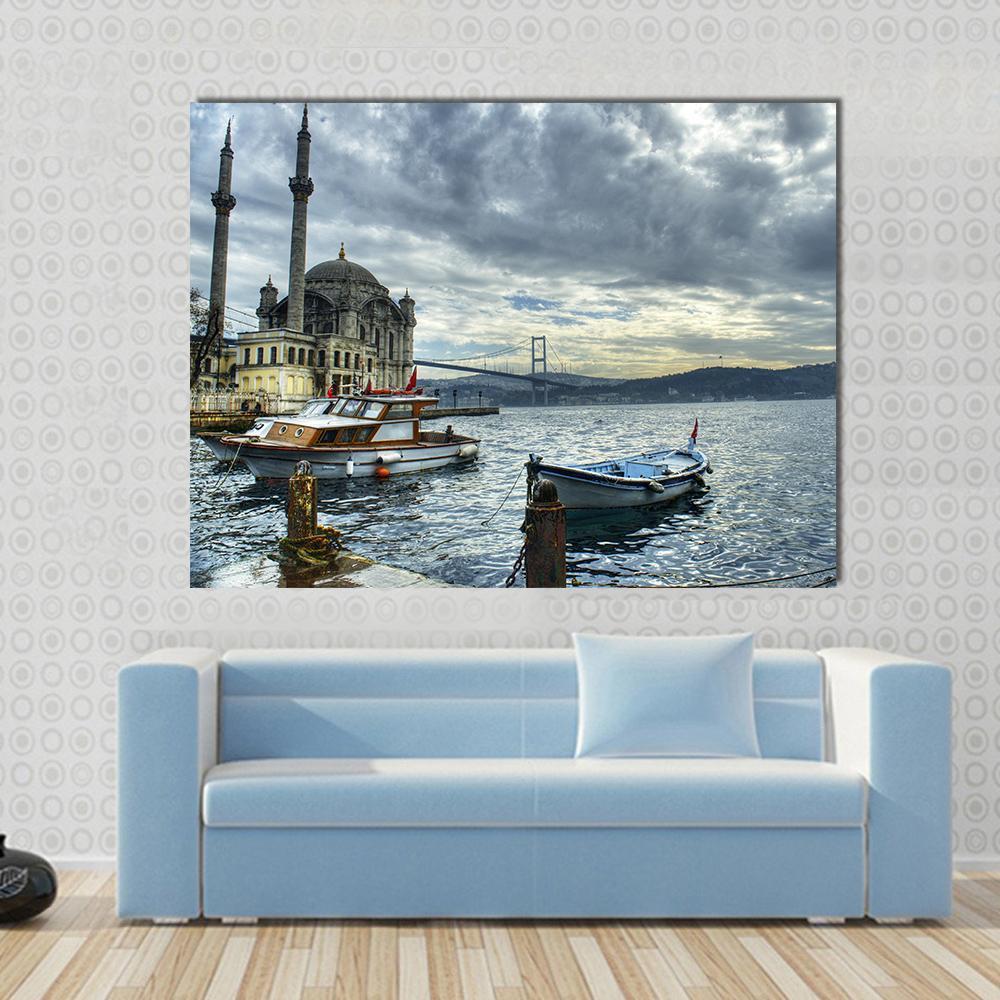 Ortakoy Mosque Istanbul Canvas Wall Art-1 Piece-Gallery Wrap-48" x 32"-Tiaracle