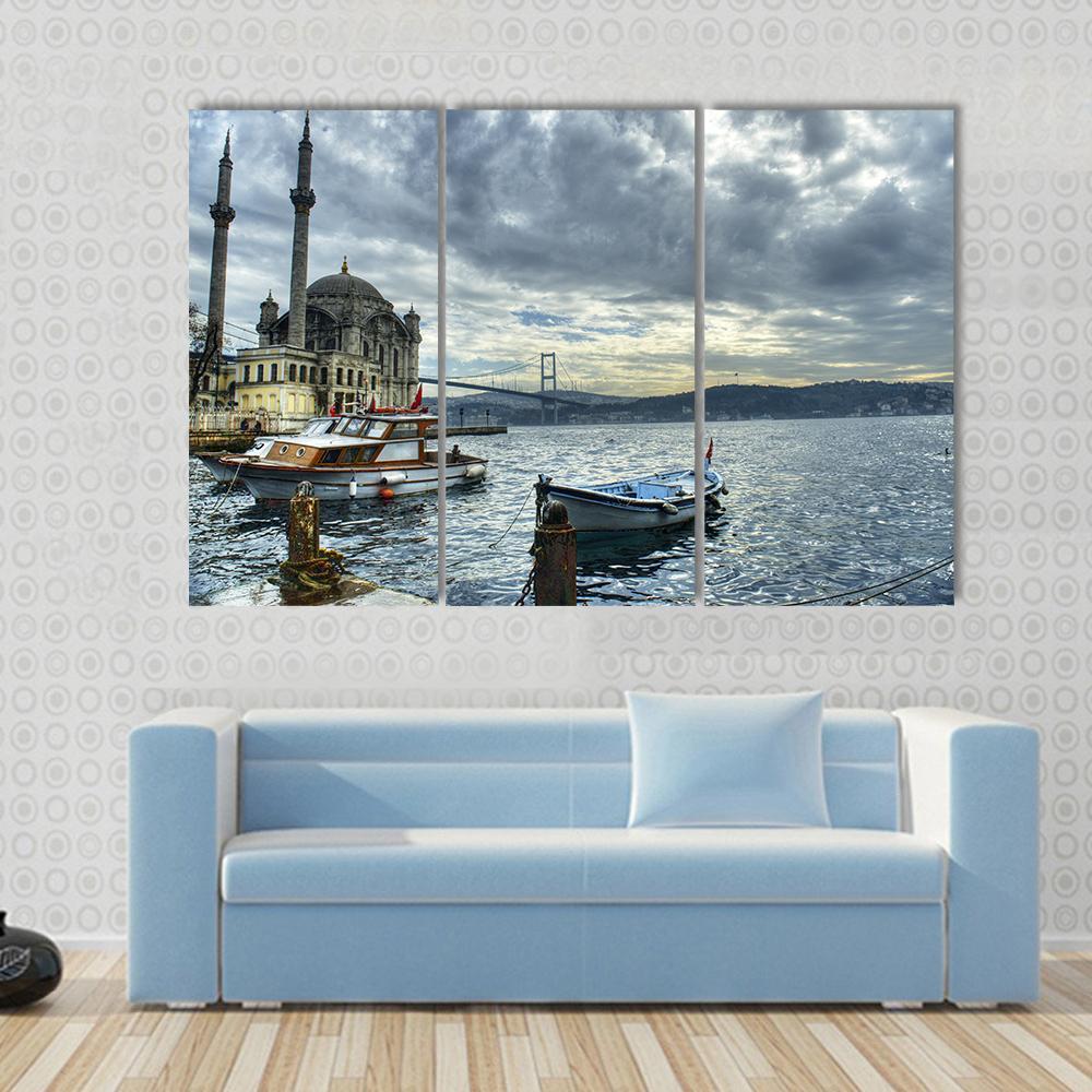 Ortakoy Mosque Istanbul Canvas Wall Art-3 Horizontal-Gallery Wrap-37" x 24"-Tiaracle