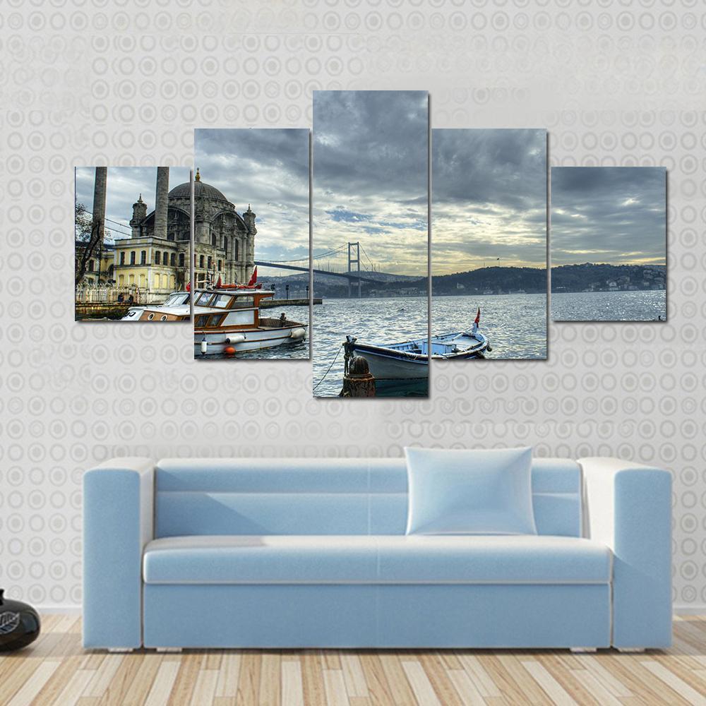 Ortakoy Mosque Istanbul Canvas Wall Art-5 Star-Gallery Wrap-62" x 32"-Tiaracle