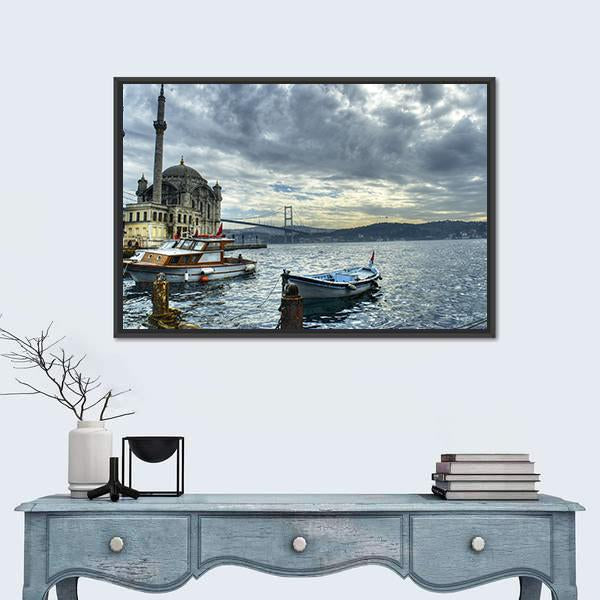 Ortakoy Mosque Istanbul Canvas Wall Art-1 Piece-Floating Frame-24" x 16"-Tiaracle