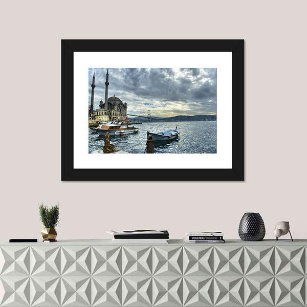 Ortakoy Mosque Istanbul Canvas Wall Art-1 Piece-Framed Print-20" x 16"-Tiaracle