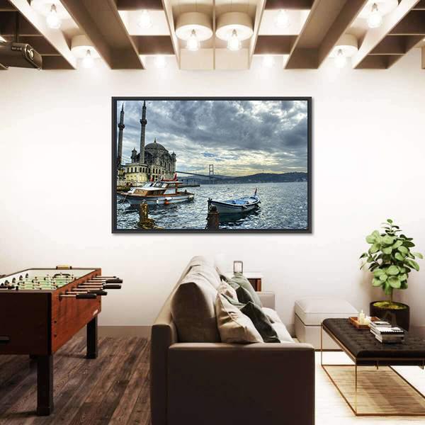 Ortakoy Mosque Istanbul Canvas Wall Art-3 Horizontal-Gallery Wrap-25" x 16"-Tiaracle