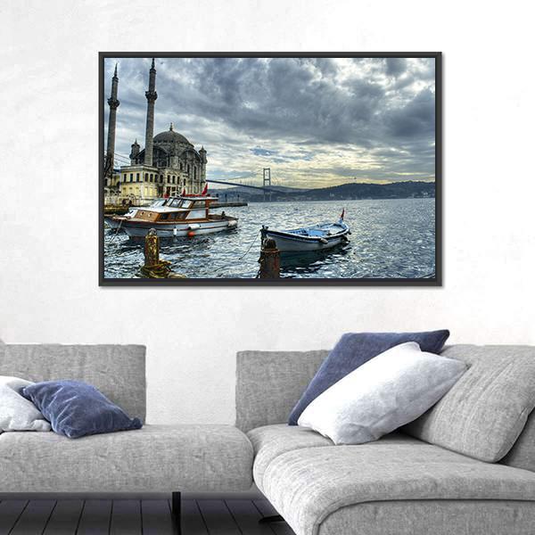 Ortakoy Mosque Istanbul Canvas Wall Art-3 Horizontal-Gallery Wrap-25" x 16"-Tiaracle