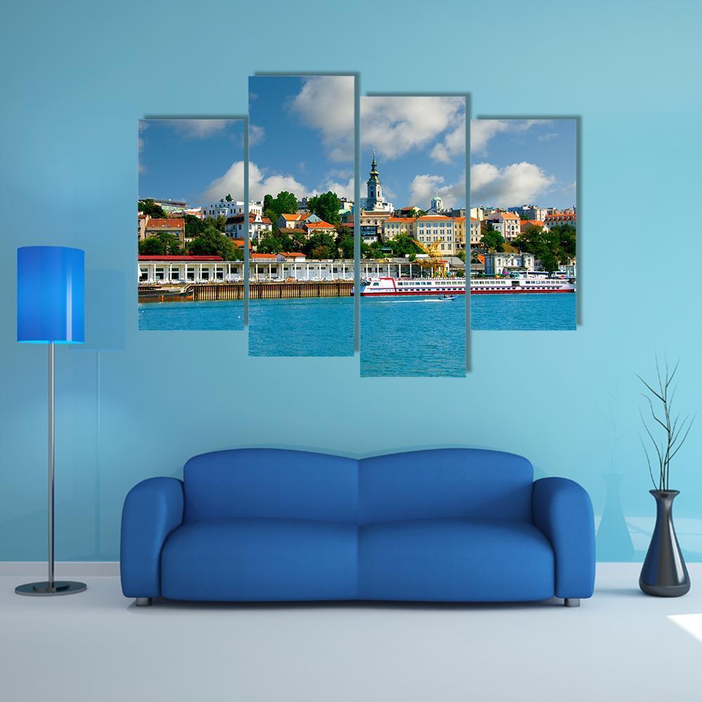 Orthodox Church From River Sava Canvas Wall Art-4 Pop-Gallery Wrap-50" x 32"-Tiaracle