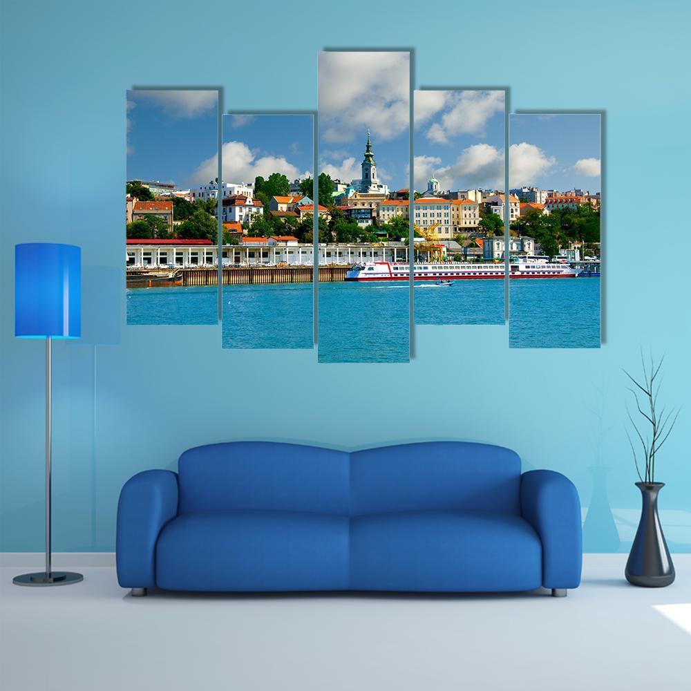 Orthodox Church From River Sava Canvas Wall Art-5 Pop-Gallery Wrap-47" x 32"-Tiaracle