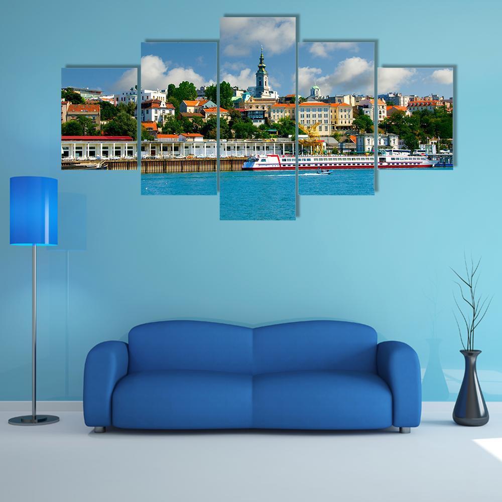 Orthodox Church From River Sava Canvas Wall Art-4 Pop-Gallery Wrap-50" x 32"-Tiaracle