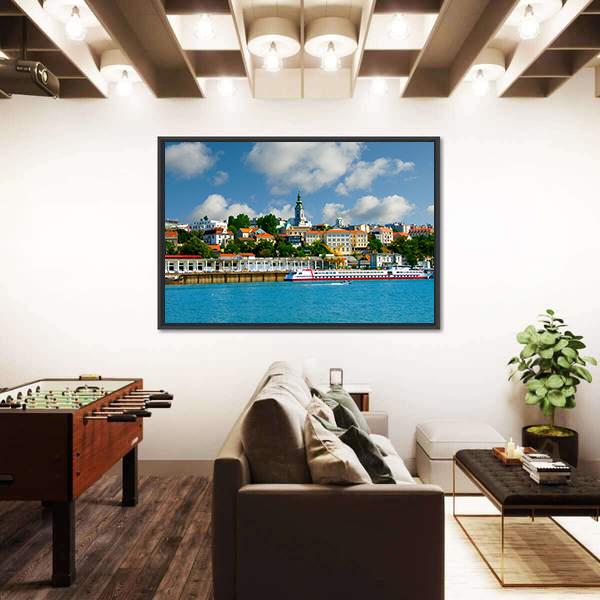 Orthodox Church From River Sava Panoramic Canvas Wall Art-1 Piece-36" x 12"-Tiaracle