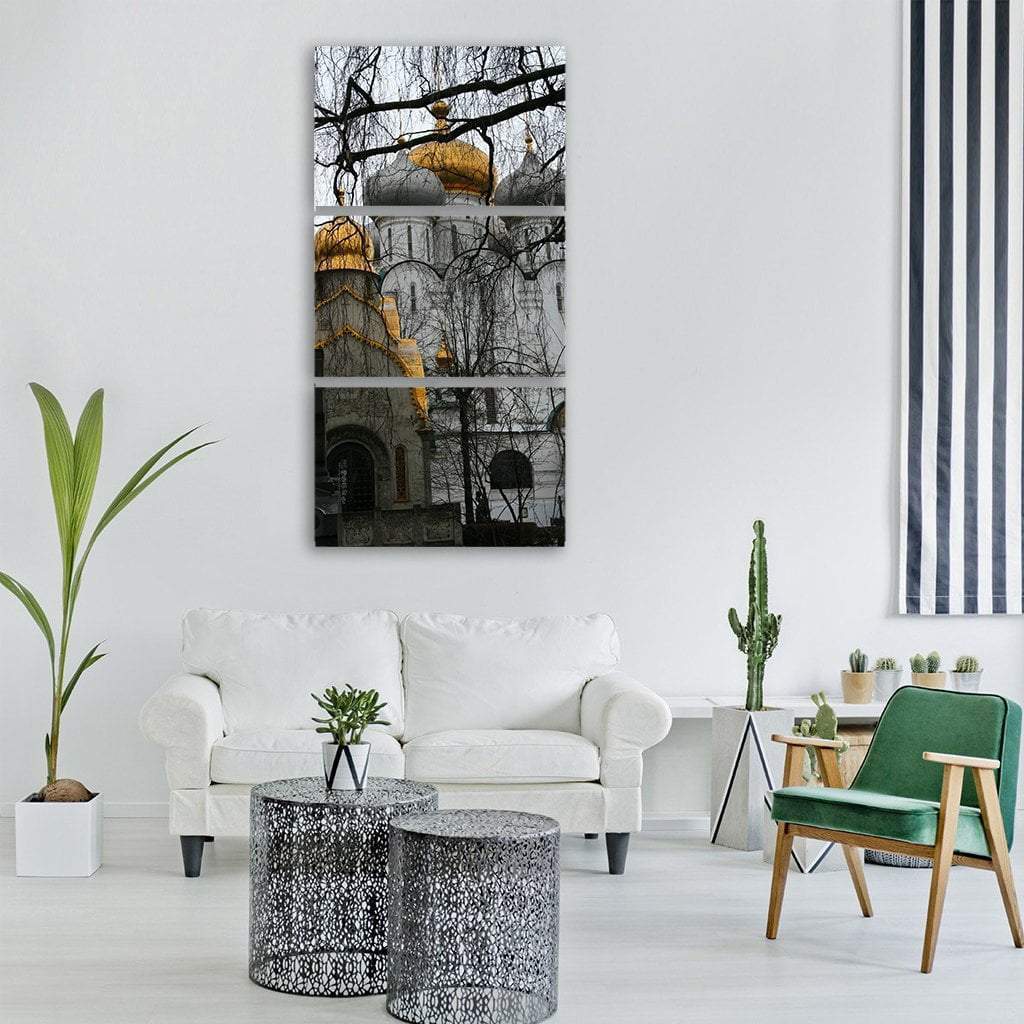 Orthodox Church In Winter Vertical Canvas Wall Art-3 Vertical-Gallery Wrap-12" x 25"-Tiaracle