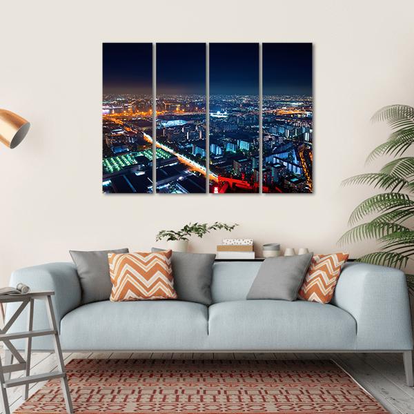 Osaka Bay Harbor Area At Night Canvas Wall Art-4 Horizontal-Gallery Wrap-34" x 24"-Tiaracle