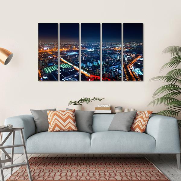 Osaka Bay Harbor Area At Night Canvas Wall Art-5 Horizontal-Gallery Wrap-22" x 12"-Tiaracle