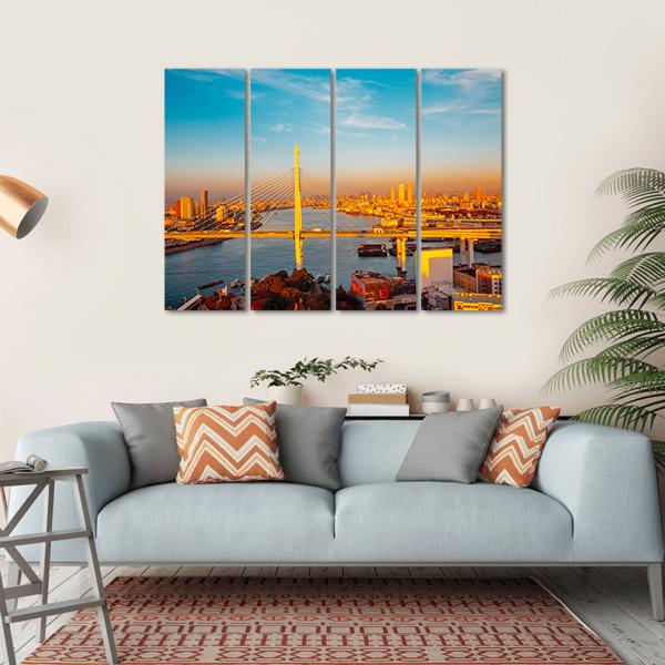 Osaka Port With Bridge And Cityscape Canvas Wall Art-4 Horizontal-Gallery Wrap-34" x 24"-Tiaracle