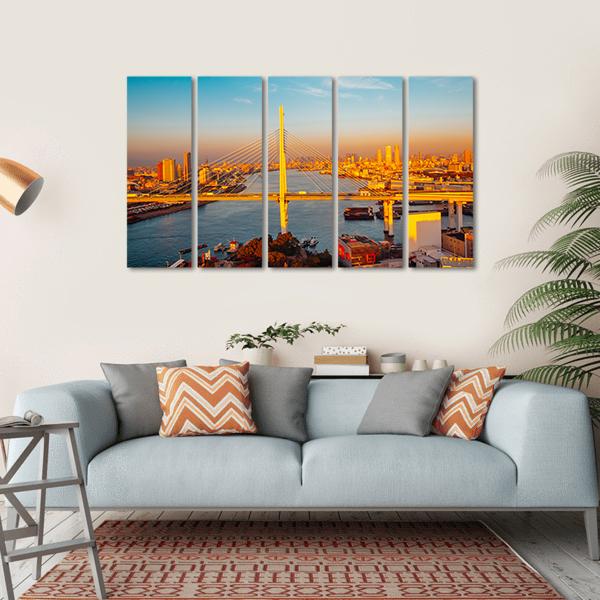 Osaka Port With Bridge And Cityscape Canvas Wall Art-5 Horizontal-Gallery Wrap-22" x 12"-Tiaracle