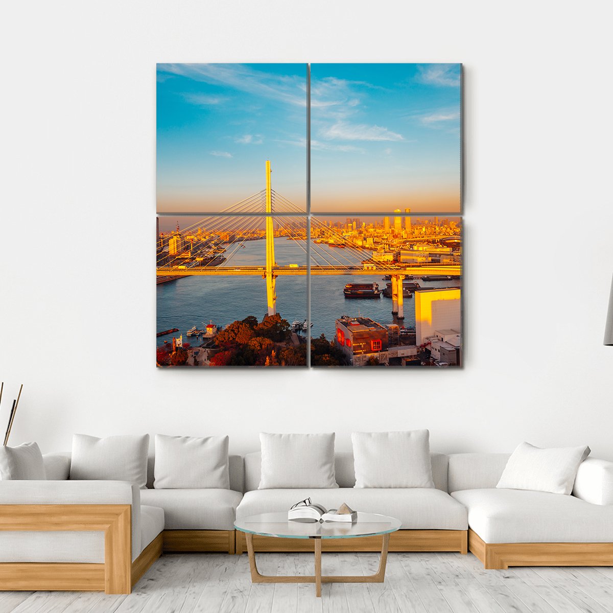 Osaka Port With Bridge And Cityscape Canvas Wall Art-5 Horizontal-Gallery Wrap-22" x 12"-Tiaracle