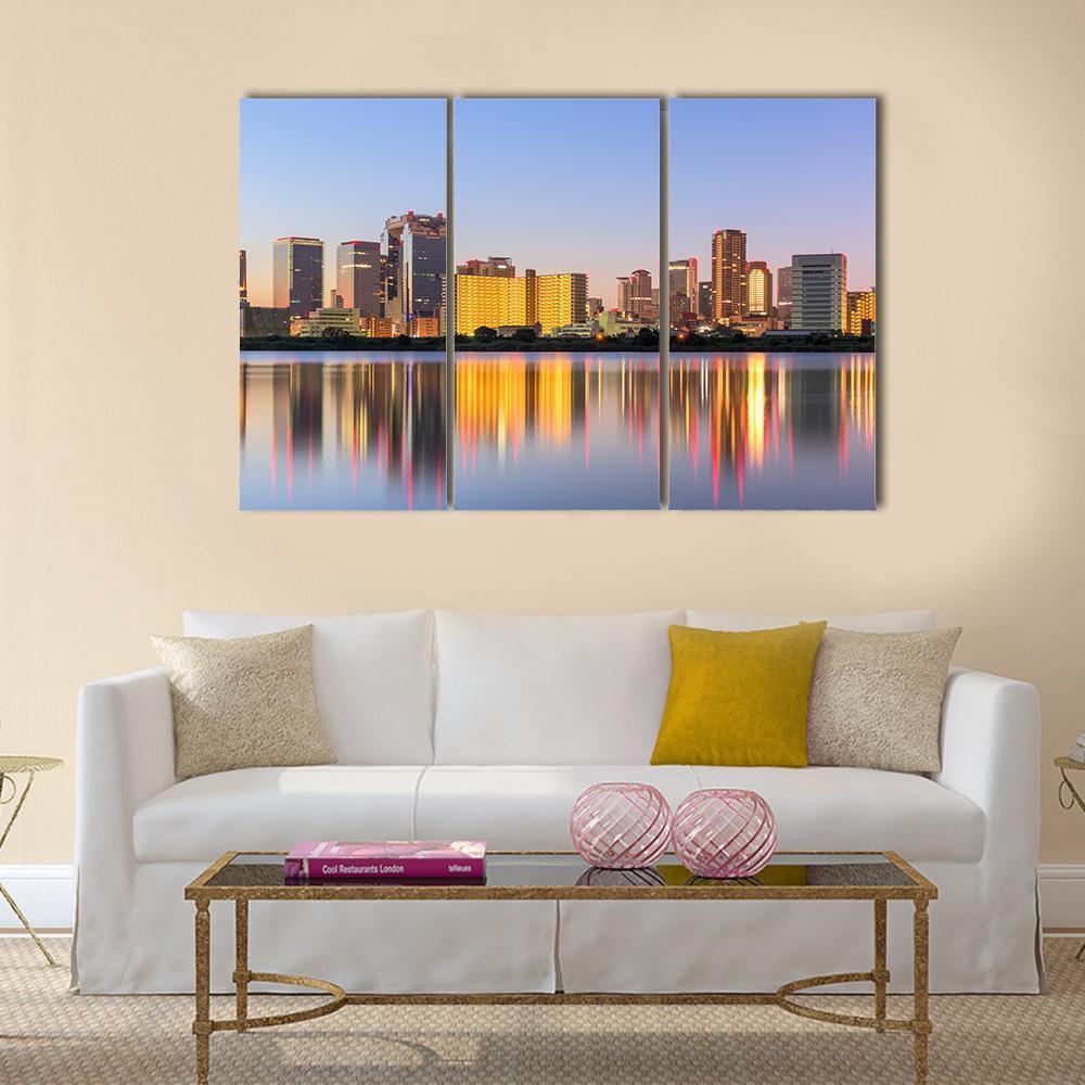 Osaka Cityscape From Yodogawa River Canvas Wall Art-3 Horizontal-Gallery Wrap-37" x 24"-Tiaracle