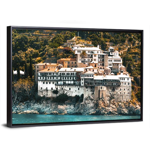 Osiou Gregoriou Monastery On Holy Mount Athos Canvas Wall Art-3 Horizontal-Gallery Wrap-25" x 16"-Tiaracle