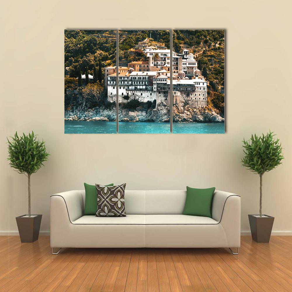 Osiou Gregoriou Monastery On Holy Mount Athos Canvas Wall Art-3 Horizontal-Gallery Wrap-37" x 24"-Tiaracle