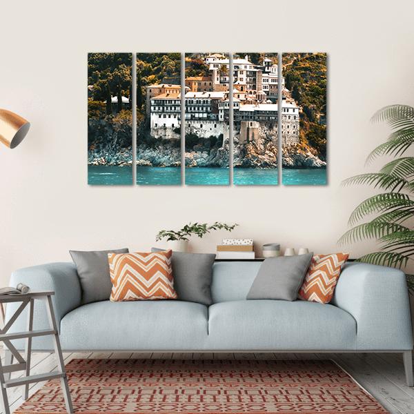 Osiou Gregoriou Monastery On Holy Mount Athos Canvas Wall Art-5 Horizontal-Gallery Wrap-22" x 12"-Tiaracle