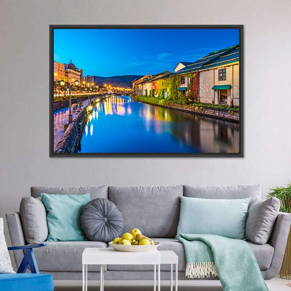 Otaru Canal Canvas Wall Art-1 Piece-Floating Frame-24" x 16"-Tiaracle