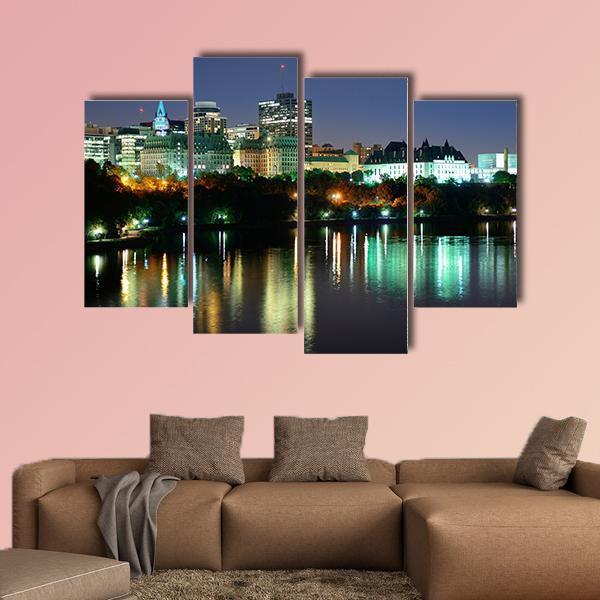 Ottawa At Night Over River Canvas Wall Art-4 Pop-Gallery Wrap-50" x 32"-Tiaracle