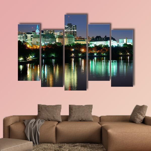 Ottawa At Night Over River Canvas Wall Art-5 Pop-Gallery Wrap-47" x 32"-Tiaracle