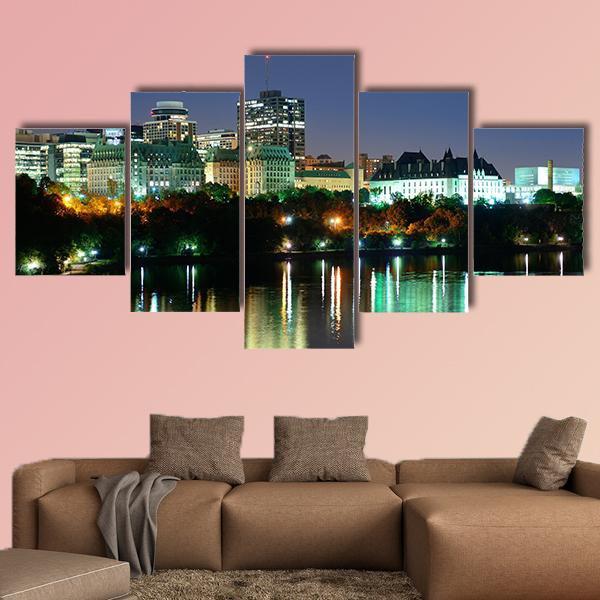 Ottawa At Night Over River Canvas Wall Art-3 Horizontal-Gallery Wrap-25" x 16"-Tiaracle