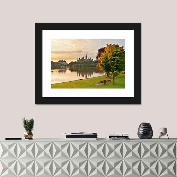 Ottawa City Skyline At Sunrise Over River Canvas Wall Art-1 Piece-Framed Print-20" x 16"-Tiaracle