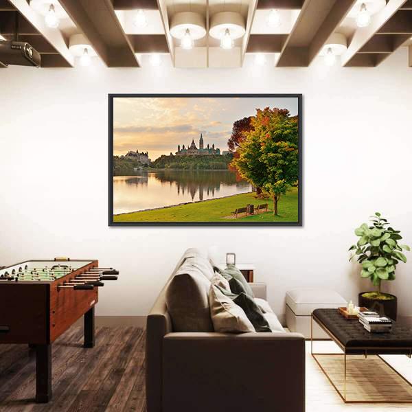 Ottawa City Skyline At Sunrise Over River Canvas Wall Art-3 Horizontal-Gallery Wrap-25" x 16"-Tiaracle
