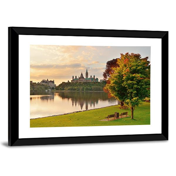 Ottawa City Skyline At Sunrise Over River Canvas Wall Art-3 Horizontal-Gallery Wrap-25" x 16"-Tiaracle