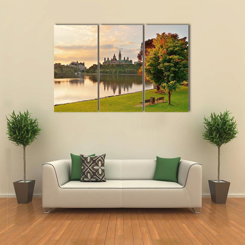 Ottawa City Skyline At Sunrise Over River Canvas Wall Art-3 Horizontal-Gallery Wrap-37" x 24"-Tiaracle