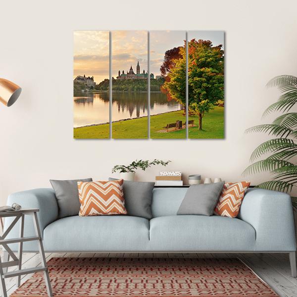 Ottawa City Skyline At Sunrise Over River Canvas Wall Art-4 Horizontal-Gallery Wrap-34" x 24"-Tiaracle