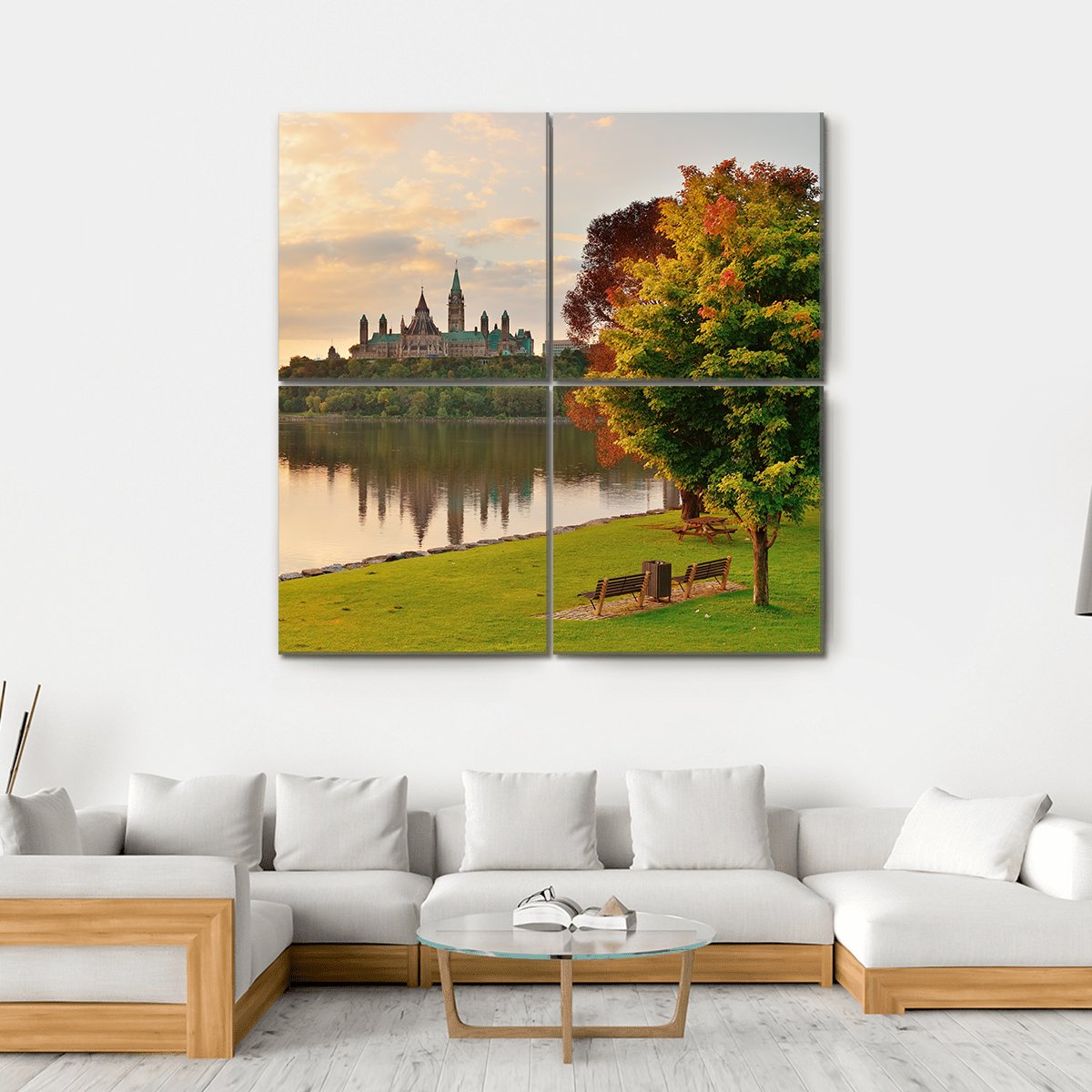Ottawa City Skyline At Sunrise Over River Canvas Wall Art-4 Square-Gallery Wrap-17" x 17"-Tiaracle
