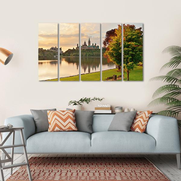 Ottawa City Skyline At Sunrise Over River Canvas Wall Art-5 Horizontal-Gallery Wrap-22" x 12"-Tiaracle