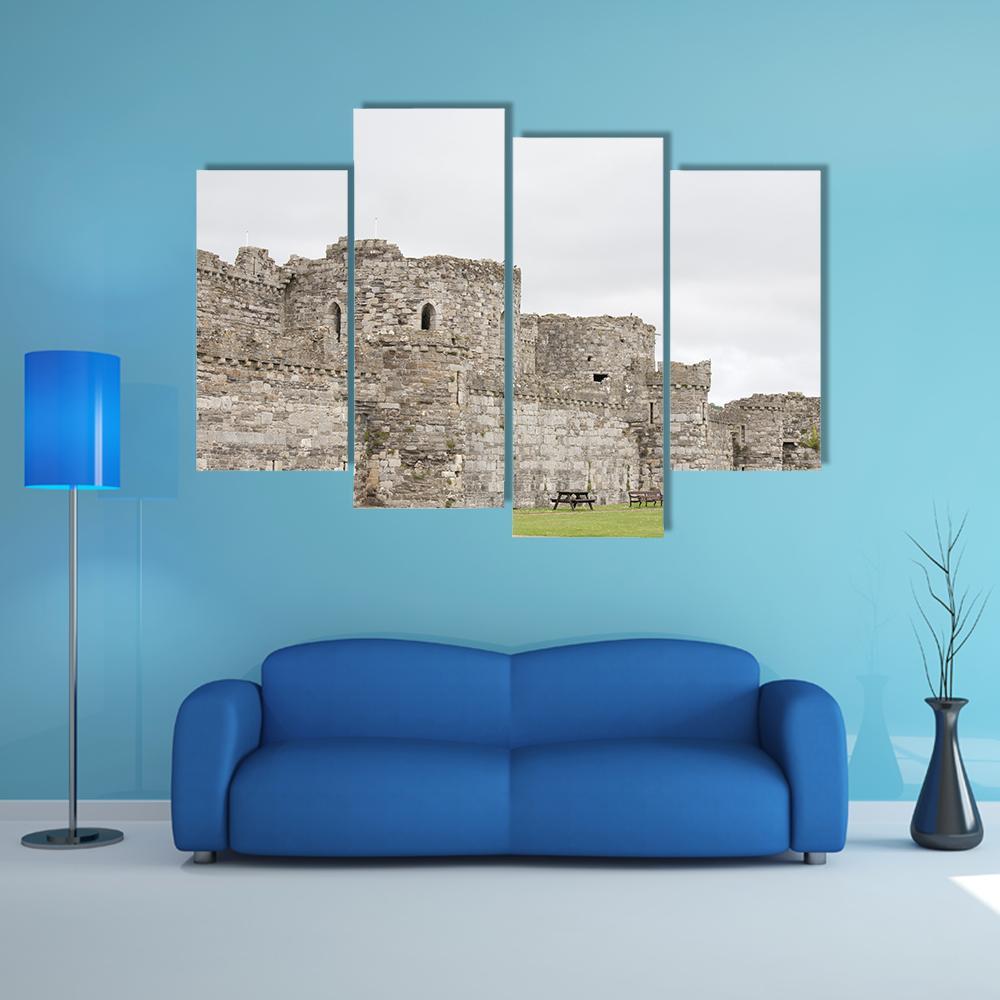 Outer Walls Of Beaumaris Castle Canvas Wall Art-4 Pop-Gallery Wrap-50" x 32"-Tiaracle