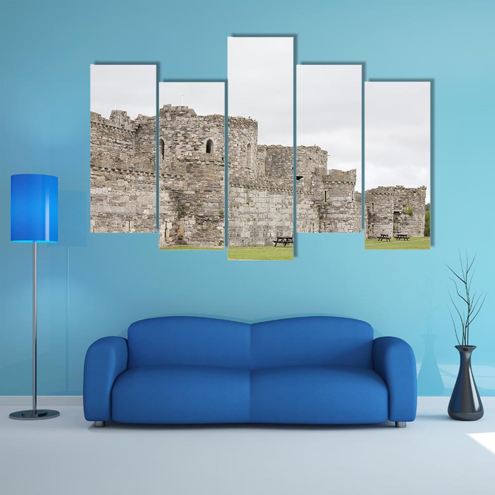 Outer Walls Of Beaumaris Castle Canvas Wall Art-5 Pop-Gallery Wrap-47" x 32"-Tiaracle