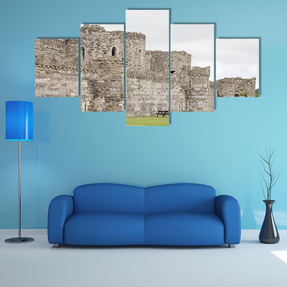 Outer Walls Of Beaumaris Castle Canvas Wall Art-5 Star-Gallery Wrap-62" x 32"-Tiaracle