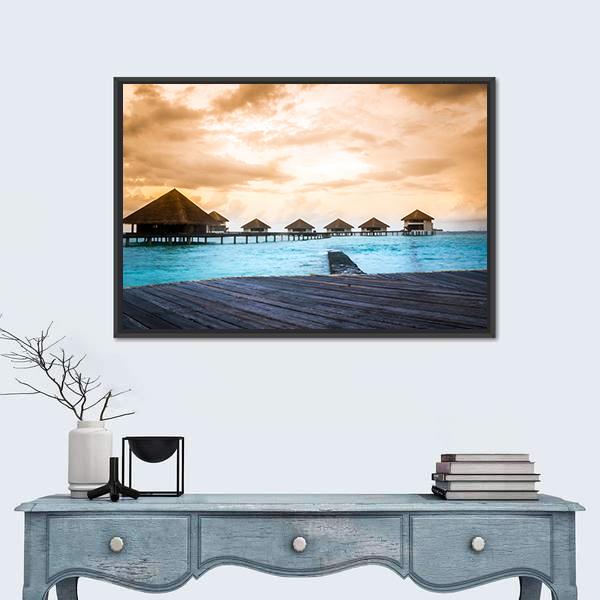 Over Water Bungalows Canvas Wall Art-1 Piece-Floating Frame-24" x 16"-Tiaracle