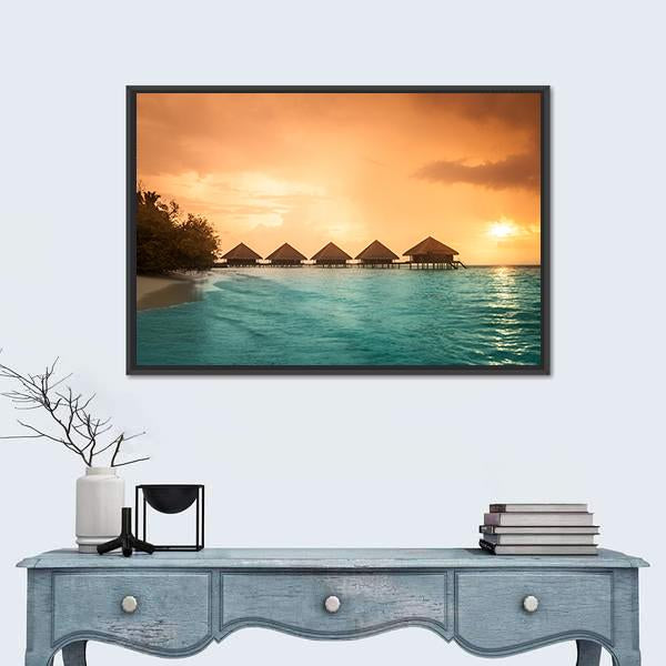 Over Water Bungalows Canvas Wall Art-1 Piece-Floating Frame-24" x 16"-Tiaracle