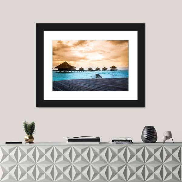 Over Water Bungalows Canvas Wall Art-1 Piece-Framed Print-20" x 16"-Tiaracle