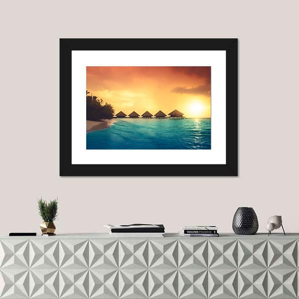 Over Water Bungalows Canvas Wall Art-1 Piece-Framed Print-20" x 16"-Tiaracle