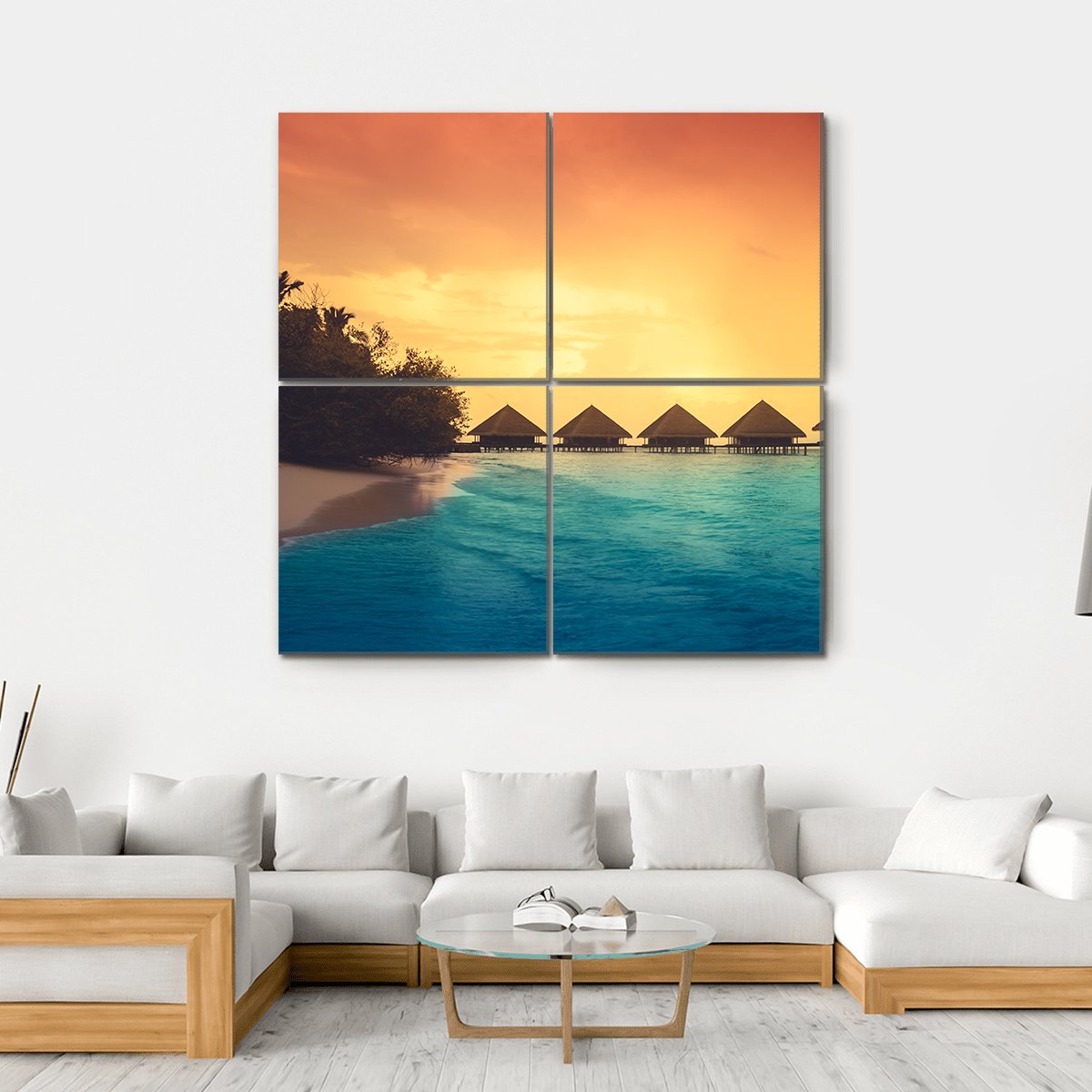 Over Water Bungalows Canvas Wall Art-4 Square-Gallery Wrap-17" x 17"-Tiaracle
