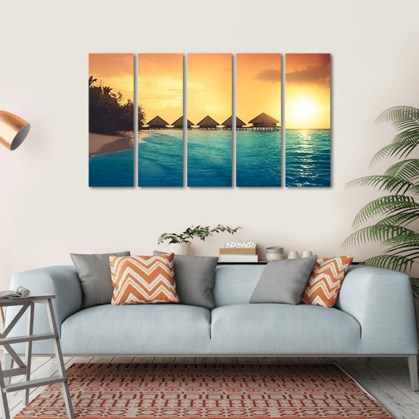 Over Water Bungalows Canvas Wall Art-5 Horizontal-Gallery Wrap-22" x 12"-Tiaracle