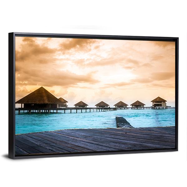 Over Water Bungalows Canvas Wall Art-3 Horizontal-Gallery Wrap-25" x 16"-Tiaracle