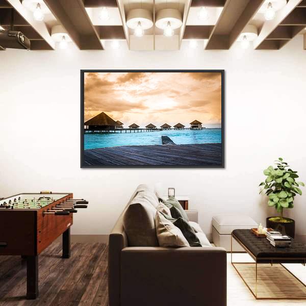 Over Water Bungalows Canvas Wall Art-3 Horizontal-Gallery Wrap-25" x 16"-Tiaracle