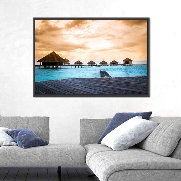 Over Water Bungalows Canvas Wall Art-3 Horizontal-Gallery Wrap-25" x 16"-Tiaracle