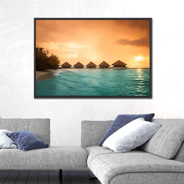 Over Water Bungalows Canvas Wall Art-3 Horizontal-Gallery Wrap-25" x 16"-Tiaracle