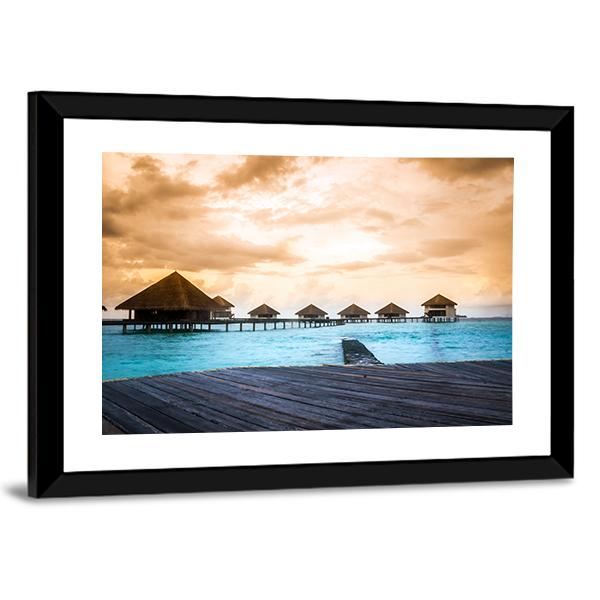 Over Water Bungalows Canvas Wall Art-3 Horizontal-Gallery Wrap-25" x 16"-Tiaracle