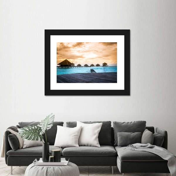 Over Water Bungalows Canvas Wall Art-3 Horizontal-Gallery Wrap-25" x 16"-Tiaracle